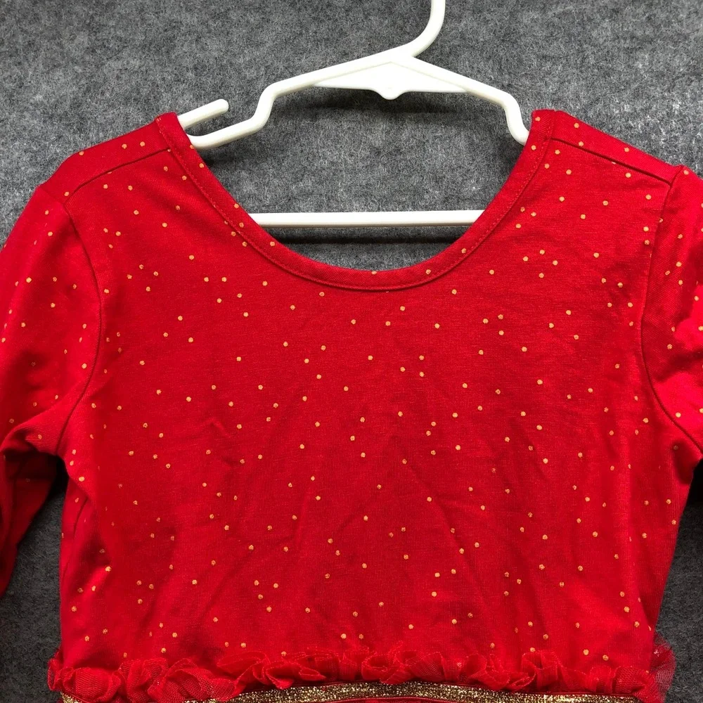 Hanna Andersson Girls 5T Red Holiday Dress Long Sleeve Tulle Gold Star Christmas